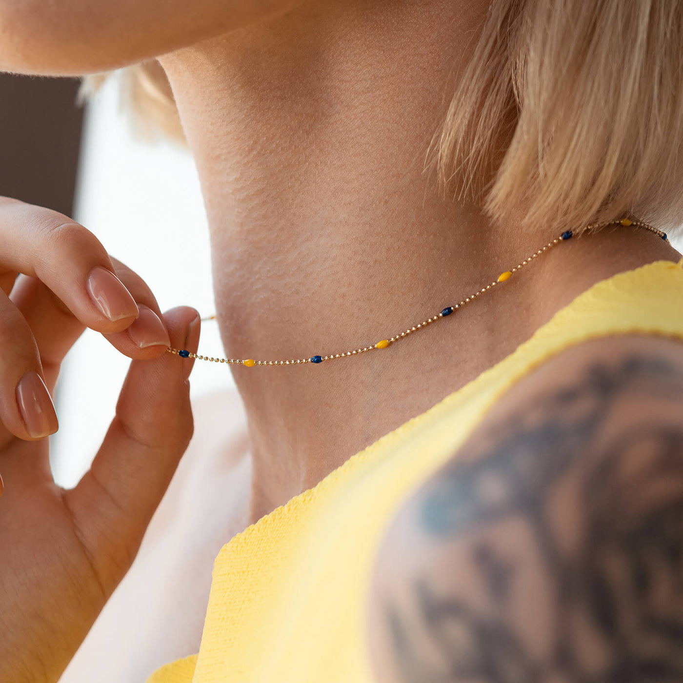 Gold Necklace "Ukrainian" (blue and yellow enamel)