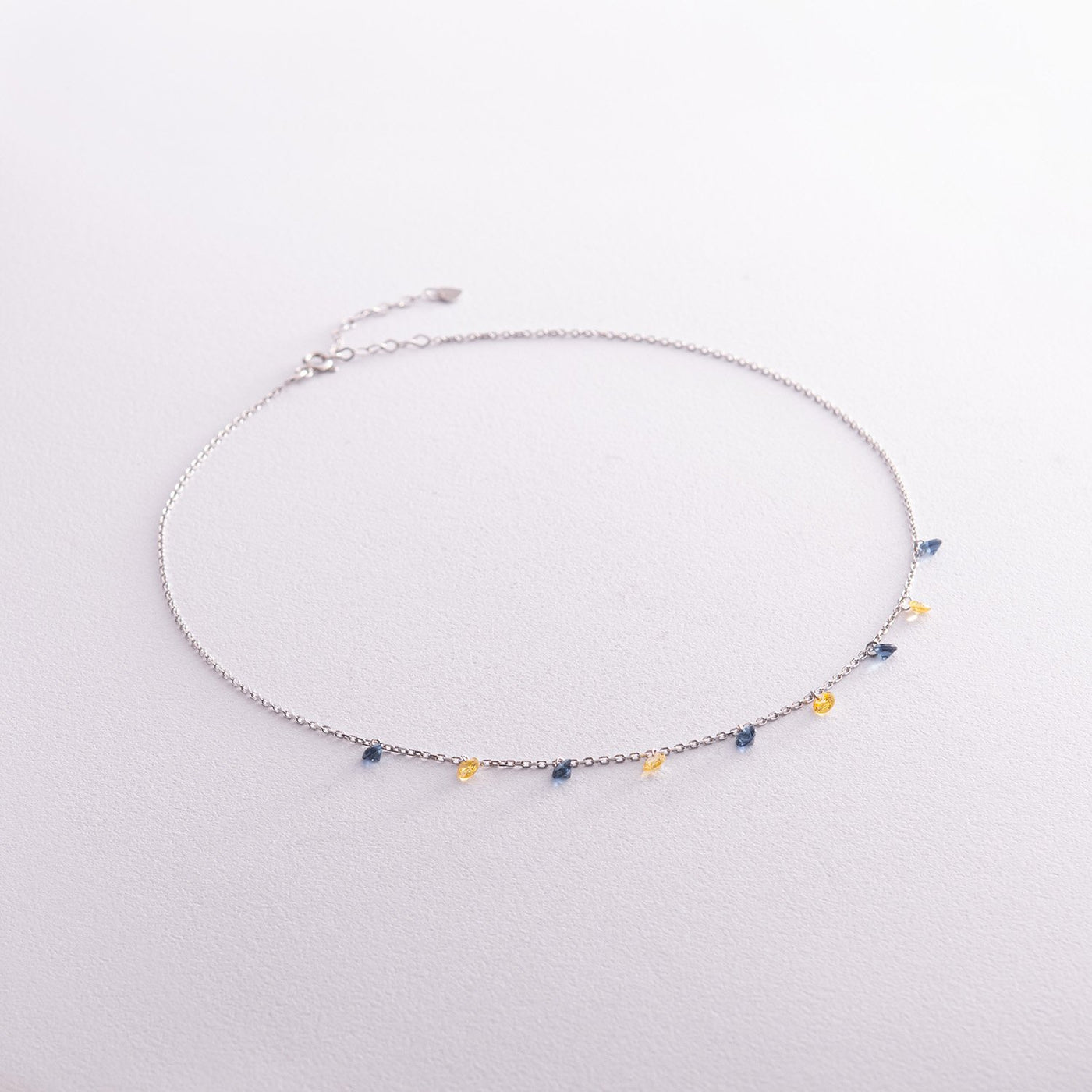 Silver Necklace "Ukrainian" (blue and yellow cubic zirconia)