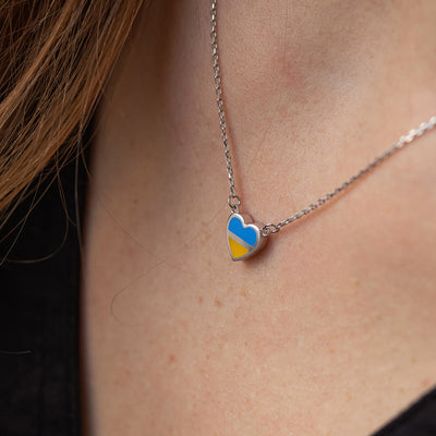 Silver Necklace "With Ukraine in the heart" (blue and yellow enamel)