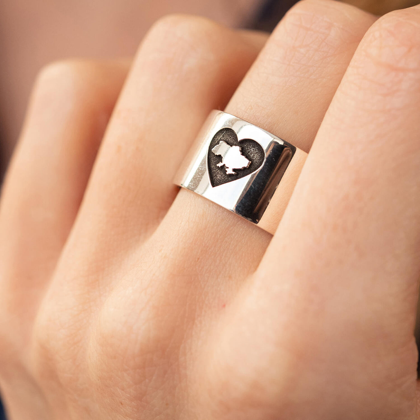 Wide Silver Ring "With Ukraine in heart"