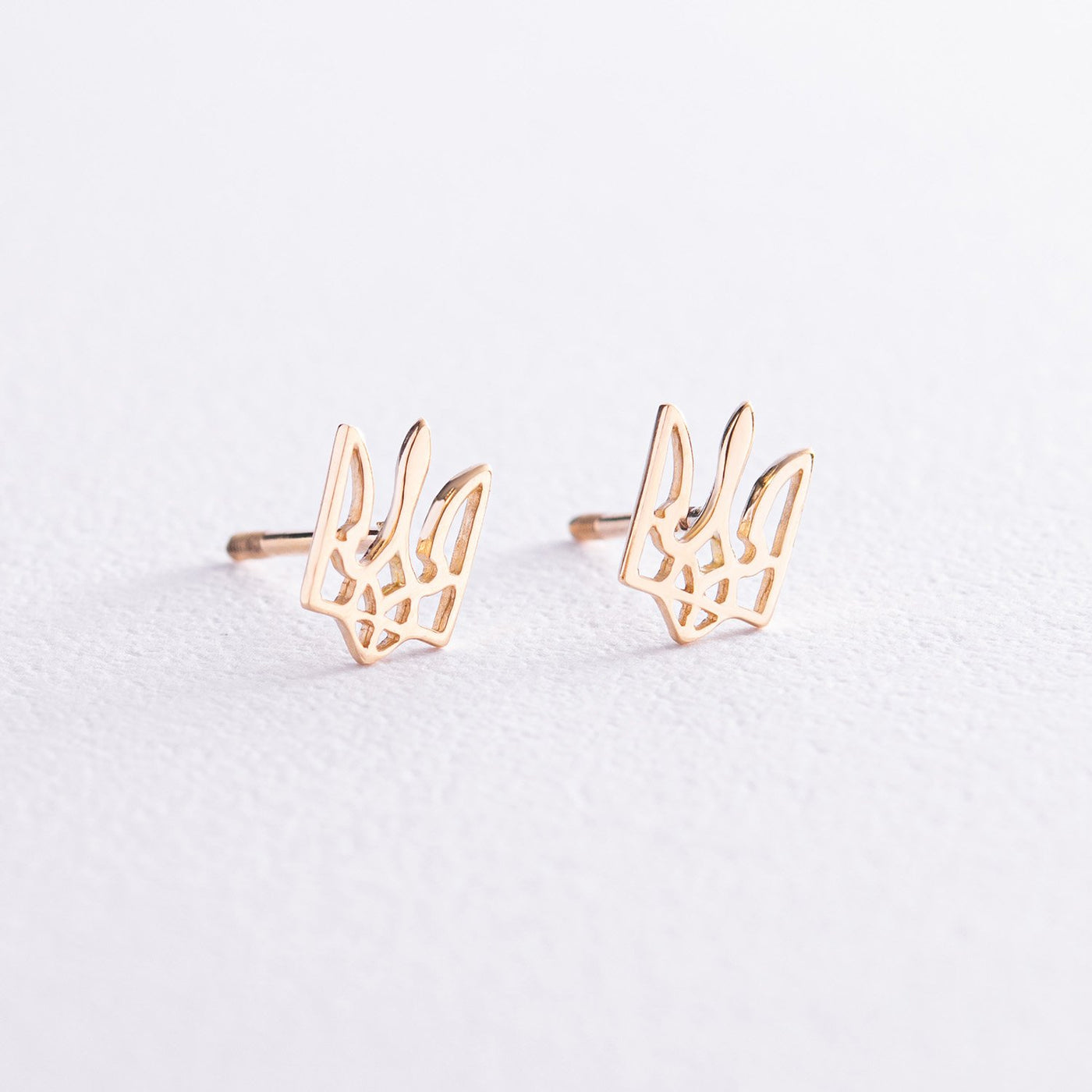 Gold Stud Earrings "Coat of arms of Ukraine - Trident"