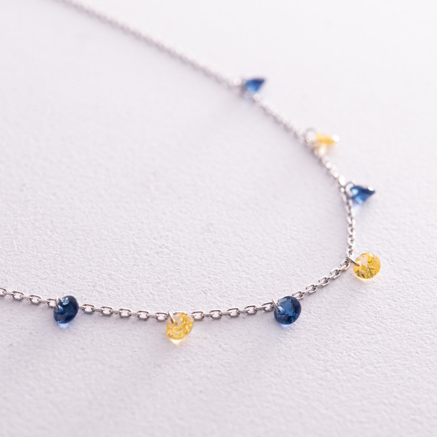 Silver Necklace "Ukrainian" (blue and yellow cubic zirconia)