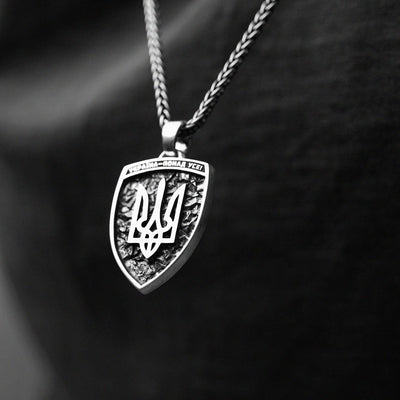 Silver Pendant "Coat of arms of Ukraine - Trident. Ukraine above all"