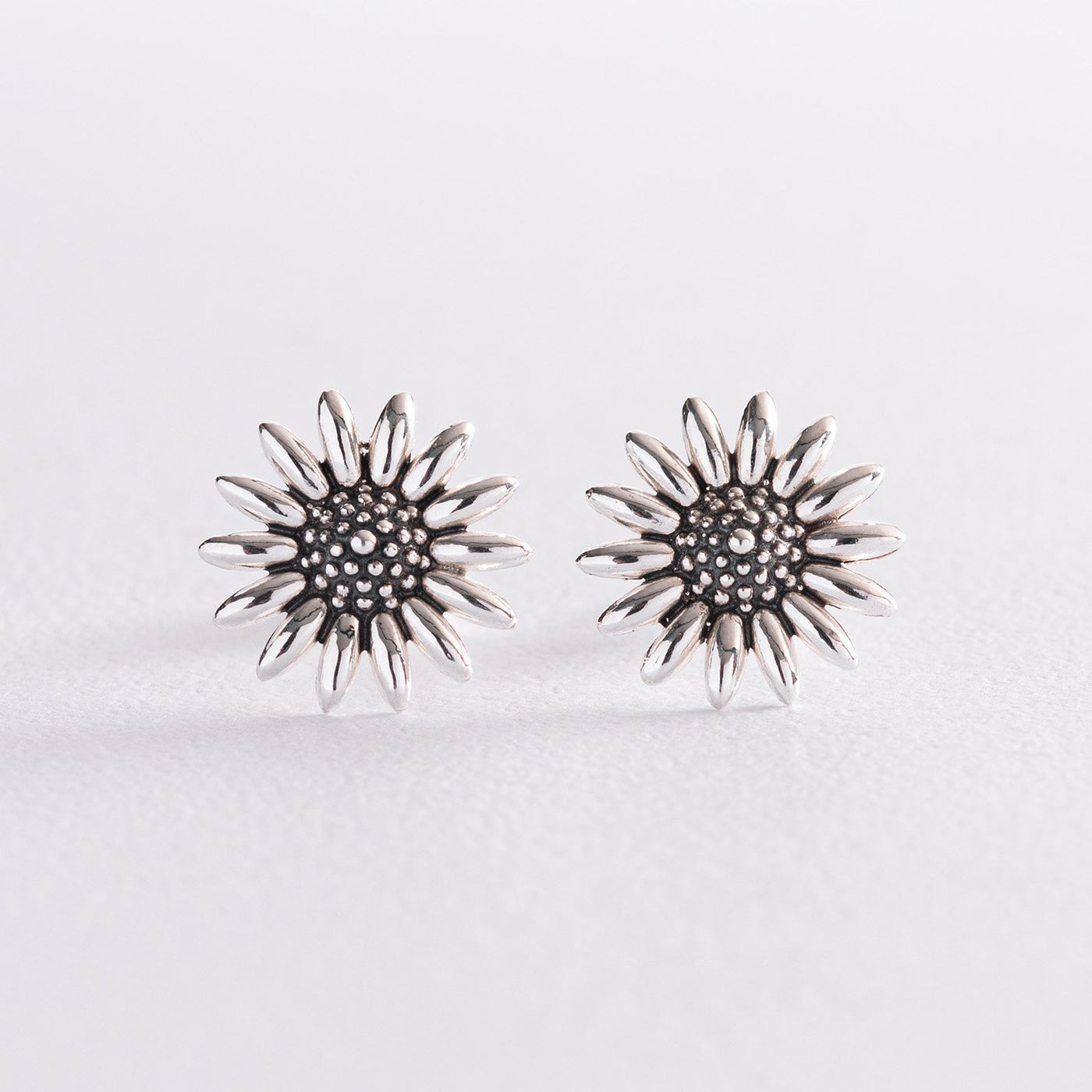 Silver Sunflowers Stud Earrings