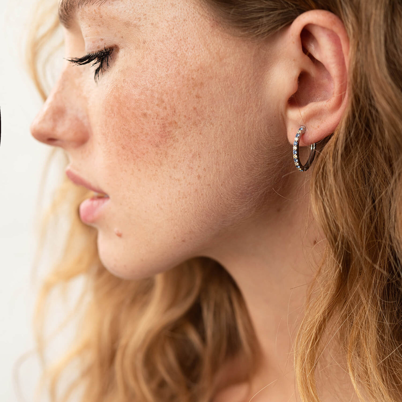 Silver Hoop Earrings (blue and yellow cubic zirconia)