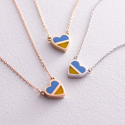 Gold Necklace "With Ukraine in the heart" (blue and yellow enamel)