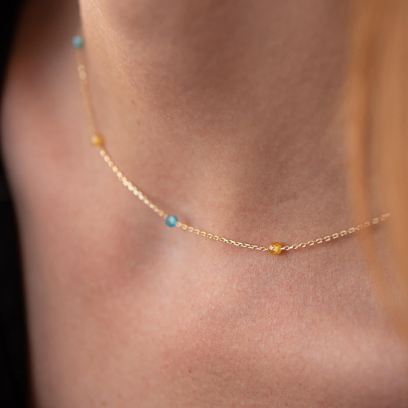 Gold Necklace "Ukrainian" (blue and yellow cubic zirconia)