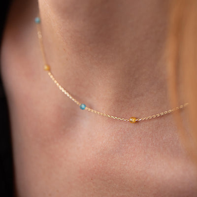 Gold Necklace "Ukrainian" (blue and yellow cubic zirconia)