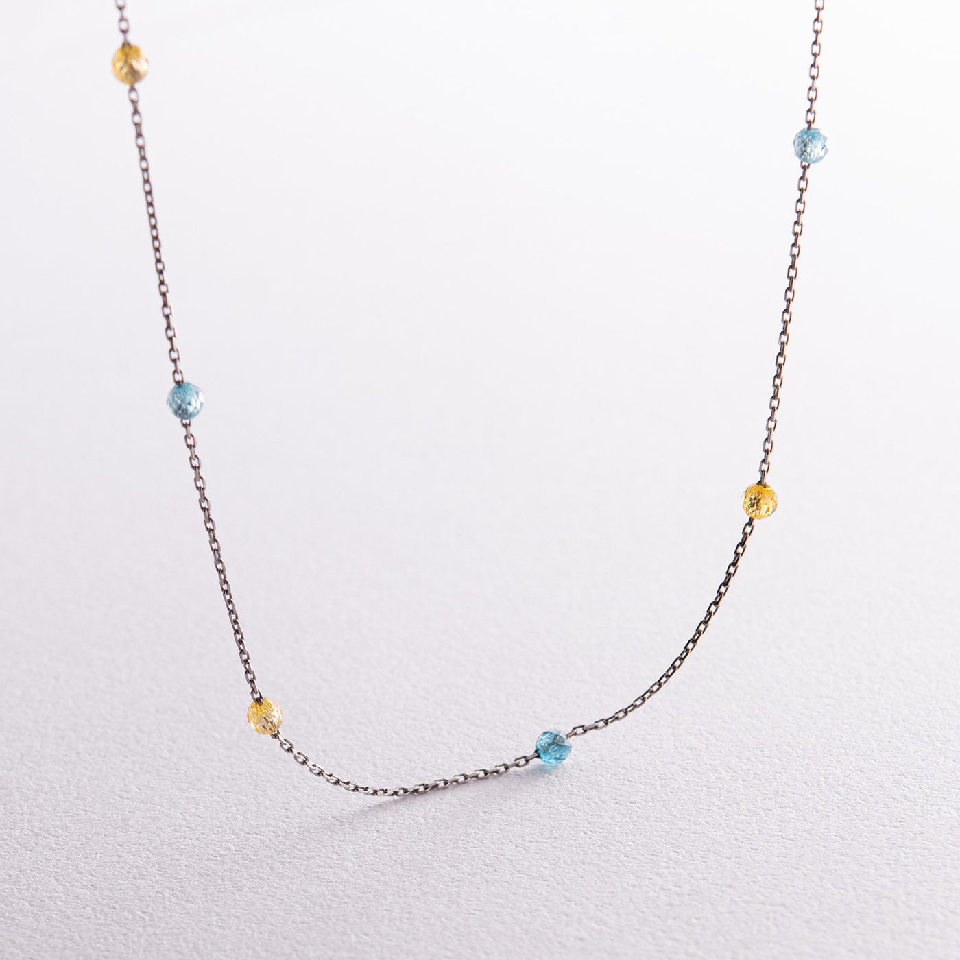 Gold Necklace "Ukrainian" (blue and yellow cubic zirconia)