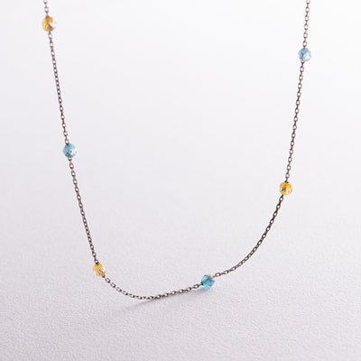 Gold Necklace "Ukrainian" (blue and yellow cubic zirconia)