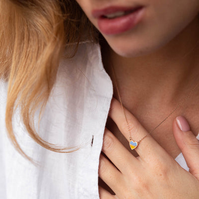 Gold Necklace "With Ukraine in the heart" (blue and yellow enamel)