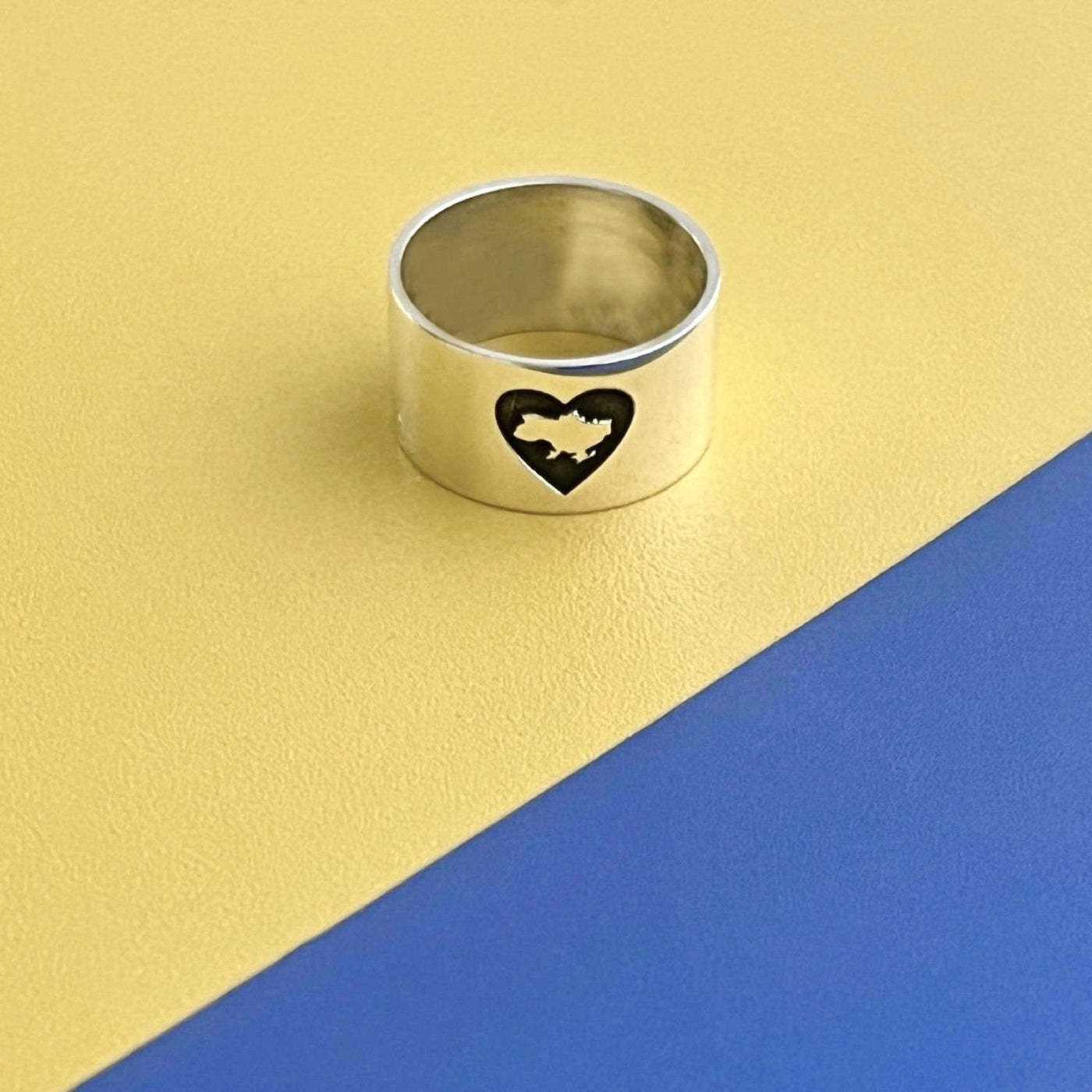 Wide Silver Ring "With Ukraine in heart"