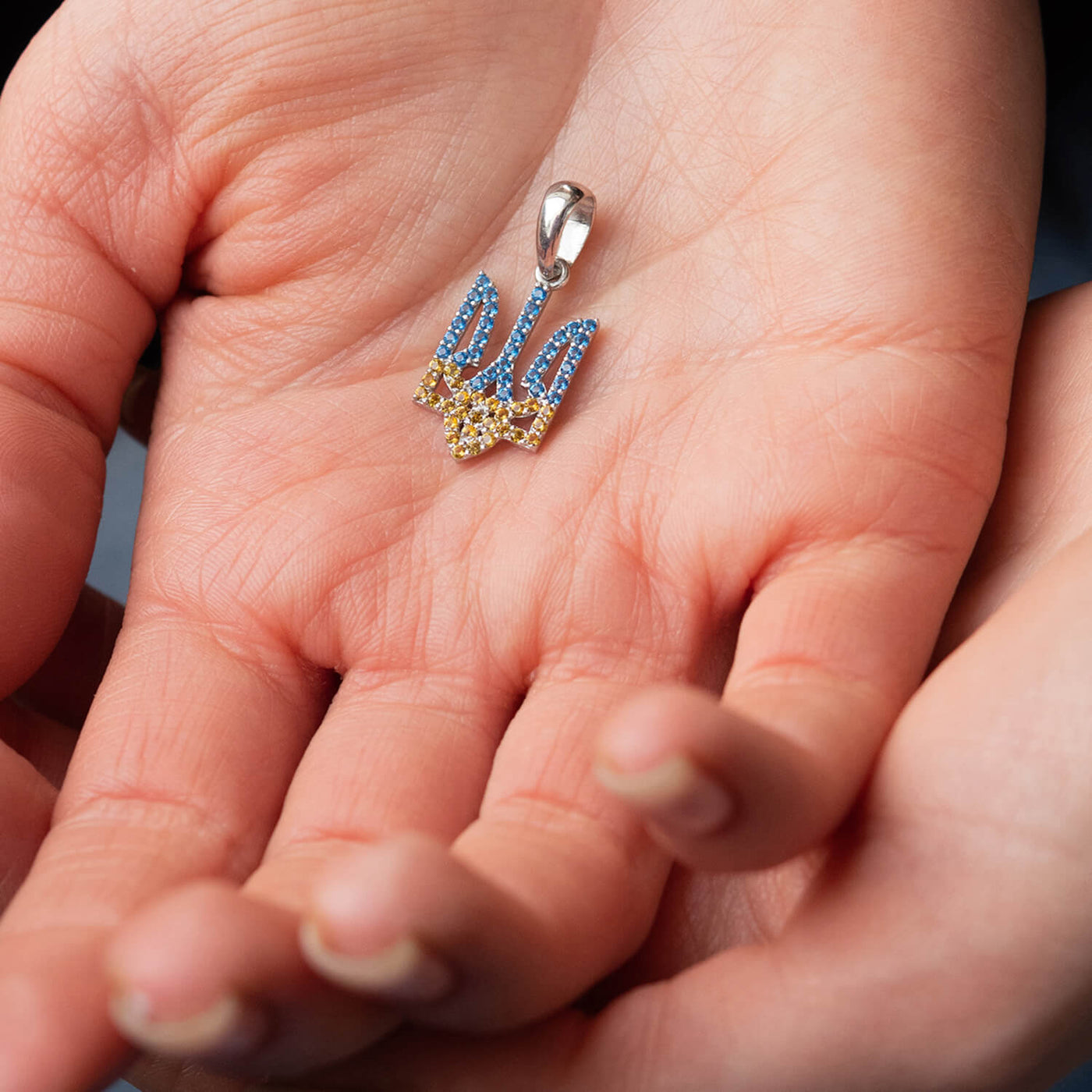 Silver Pendant "Arms of Ukraine - Trident" (cubic zirconia)