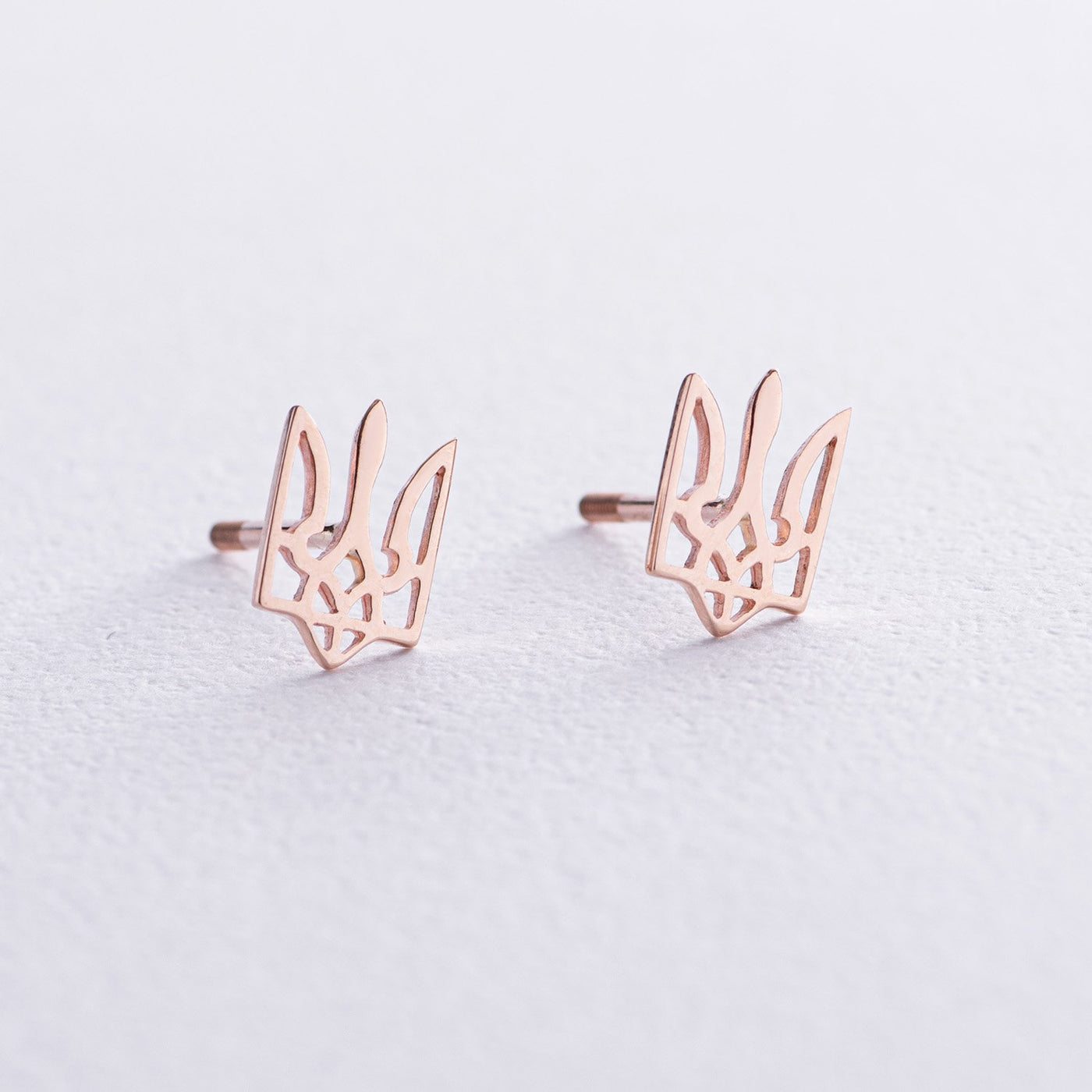 Gold Stud Earrings "Coat of arms of Ukraine - Trident"