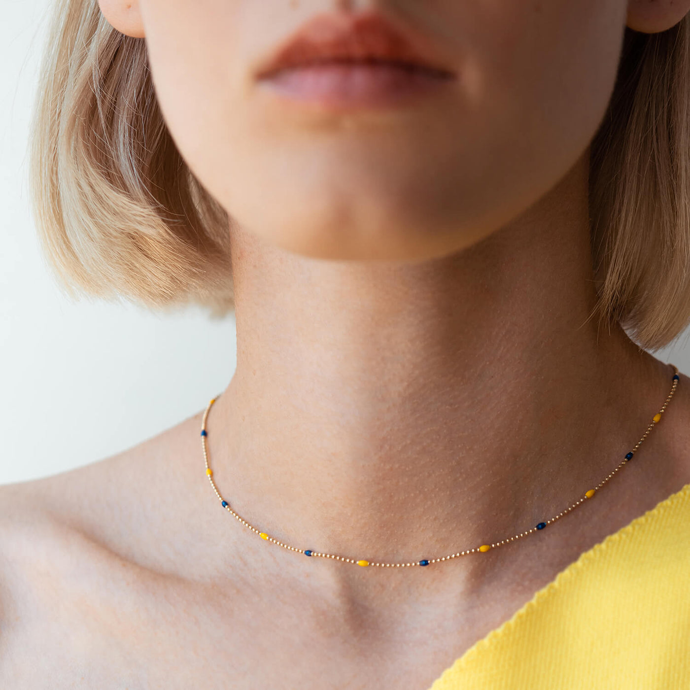 Gold Necklace "Ukrainian" (blue and yellow enamel)