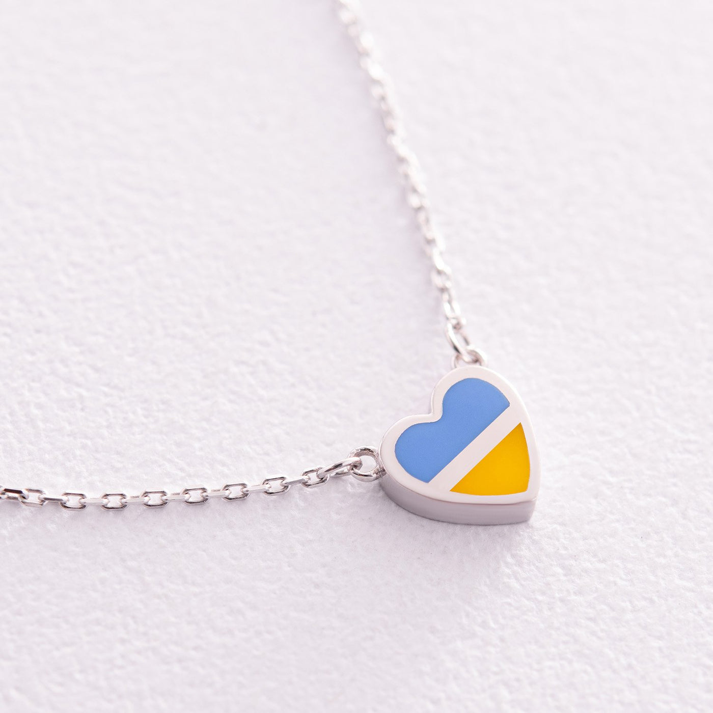 Silver Necklace "With Ukraine in the heart" (blue and yellow enamel)