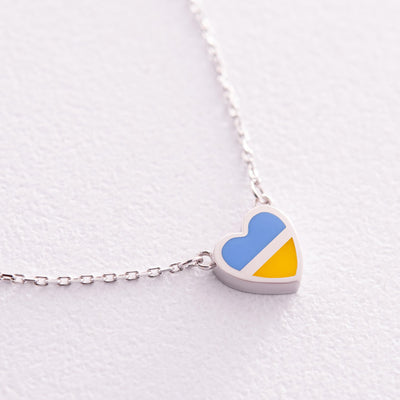 Silver Necklace "With Ukraine in the heart" (blue and yellow enamel)