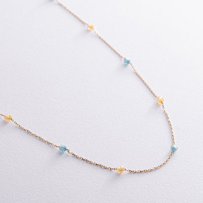 Gold Necklace "Ukrainian" (blue and yellow cubic zirconia)