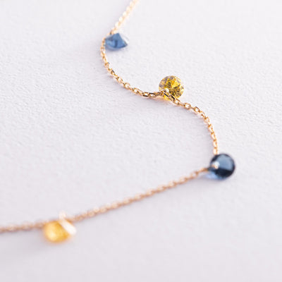 Gold anklet "Ukraine" (blue and yellow cubic zirconia)