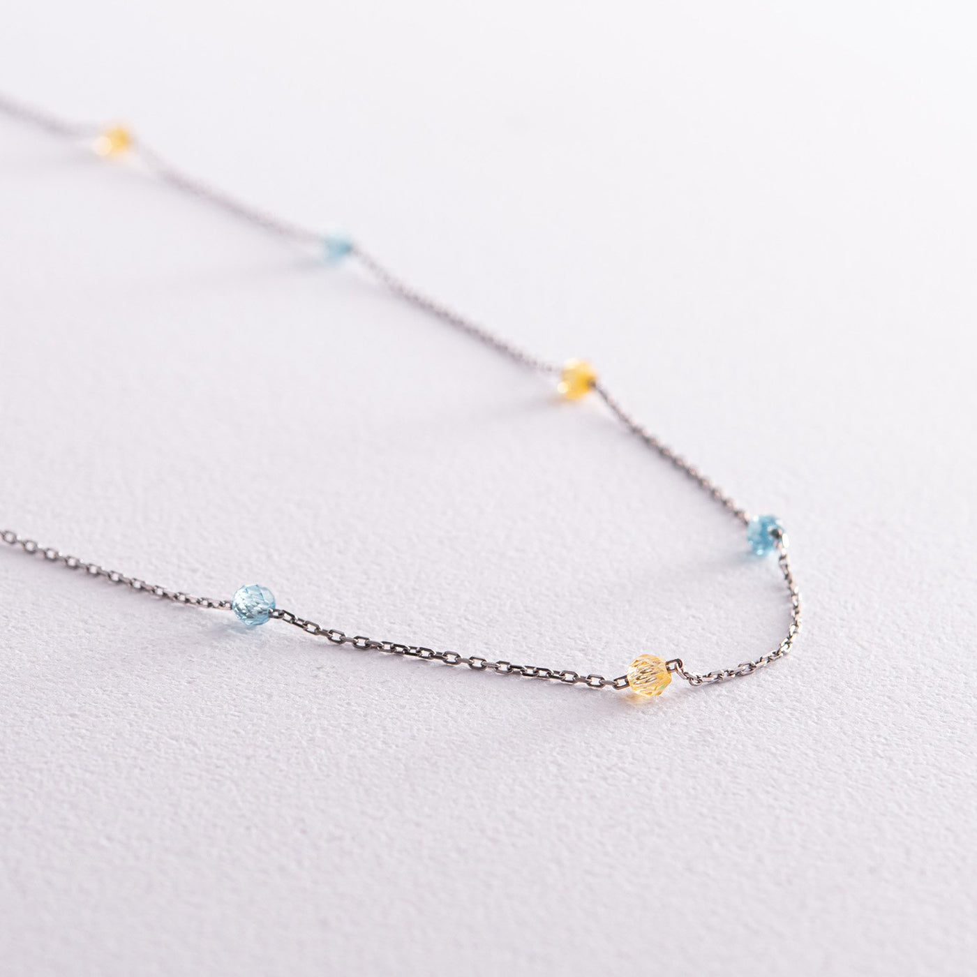 Gold Necklace "Ukrainian" (blue and yellow cubic zirconia)