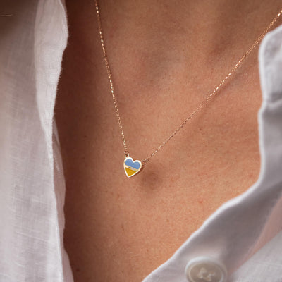 Gold Necklace "With Ukraine in the heart" (blue and yellow enamel)