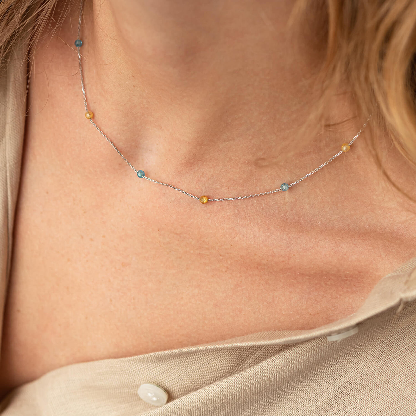 Gold Necklace "Ukrainian" (blue and yellow cubic zirconia)