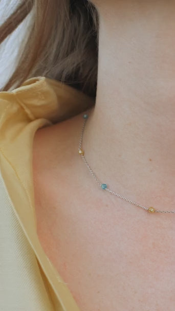 Gold Necklace "Ukrainian" (blue and yellow cubic zirconia)