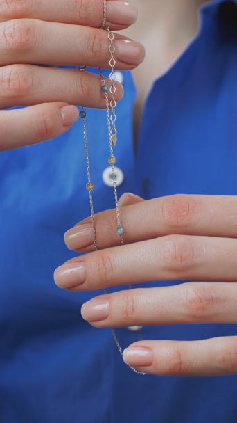 Gold Necklace "Ukrainian" (blue and yellow cubic zirconia)