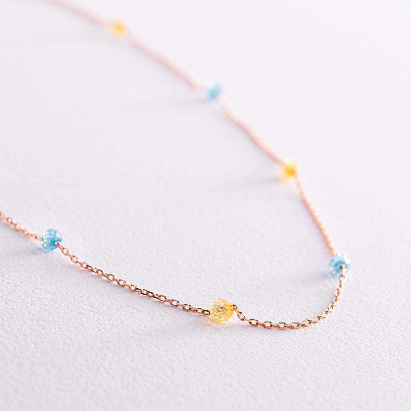 Gold Necklace "Ukrainian" (blue and yellow cubic zirconia)