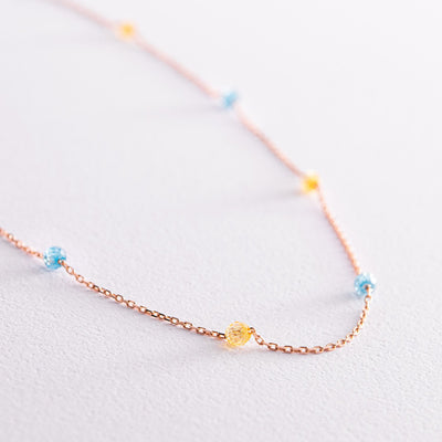 Gold Necklace "Ukrainian" (blue and yellow cubic zirconia)