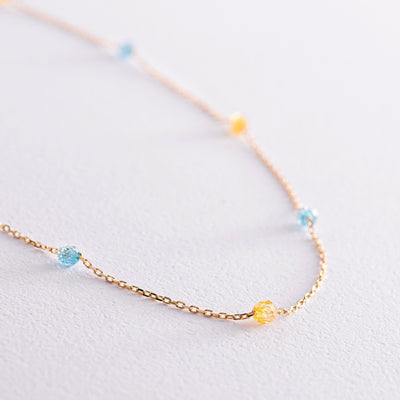 Gold Necklace "Ukrainian" (blue and yellow cubic zirconia)