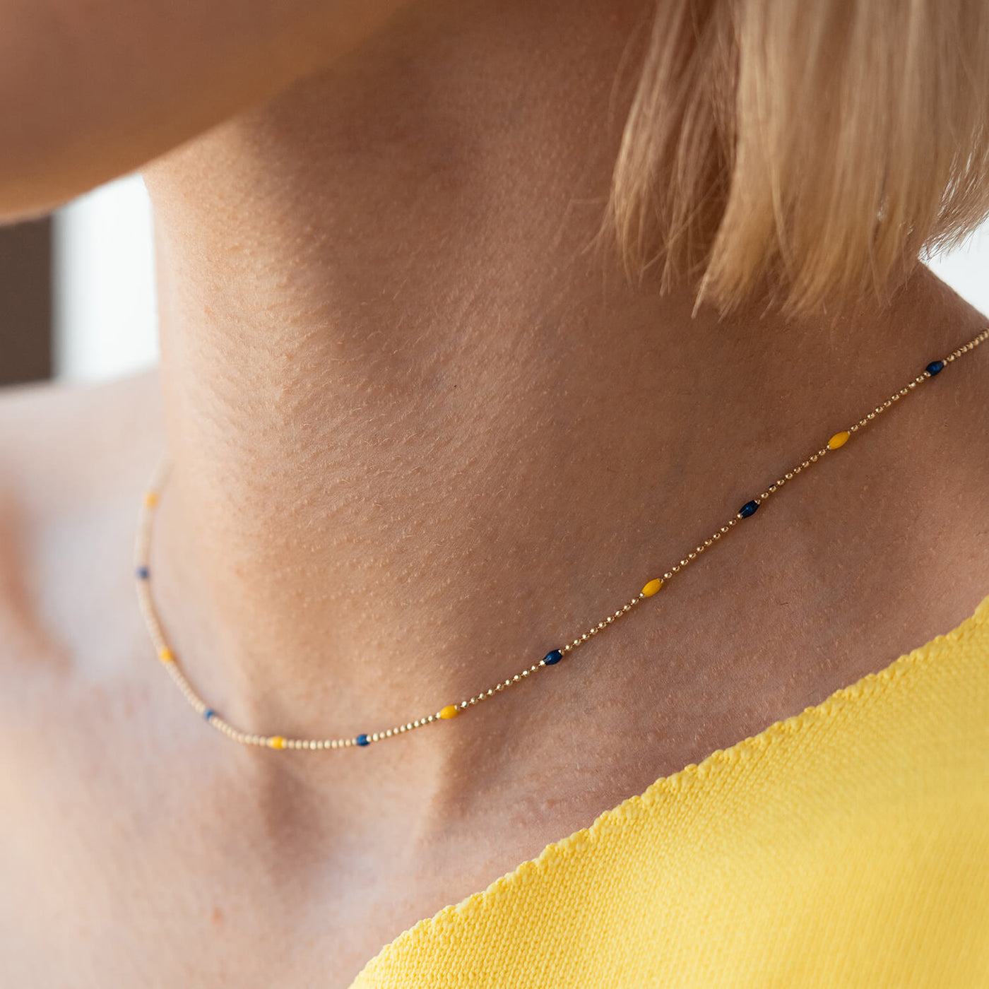 Gold Necklace "Ukrainian" (blue and yellow enamel)