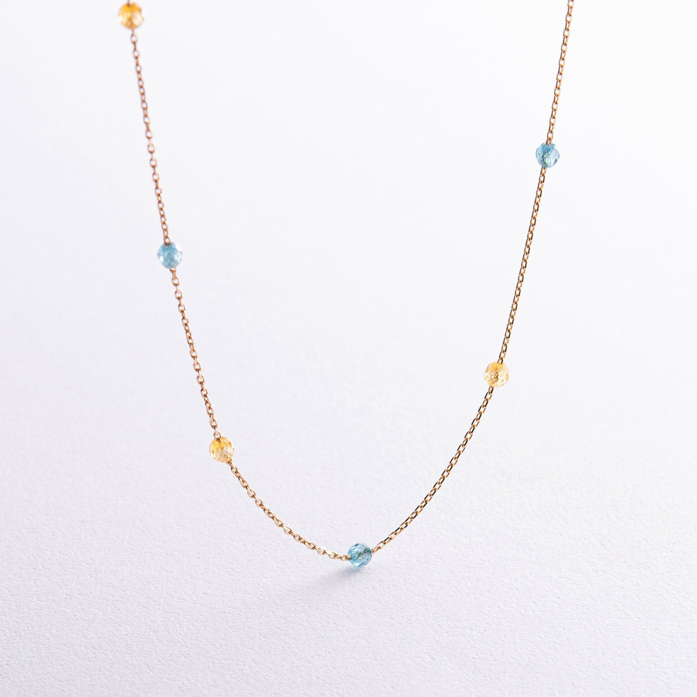 Gold Necklace "Ukrainian" (blue and yellow cubic zirconia)