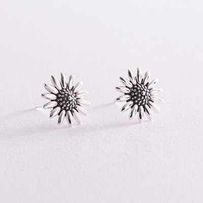 Silver Sunflowers Stud Earrings