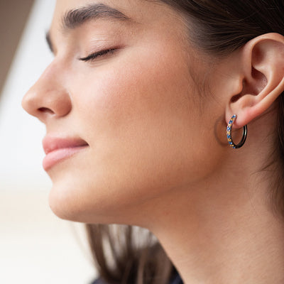 Silver Hoop Earrings (blue and yellow cubic zirconia)