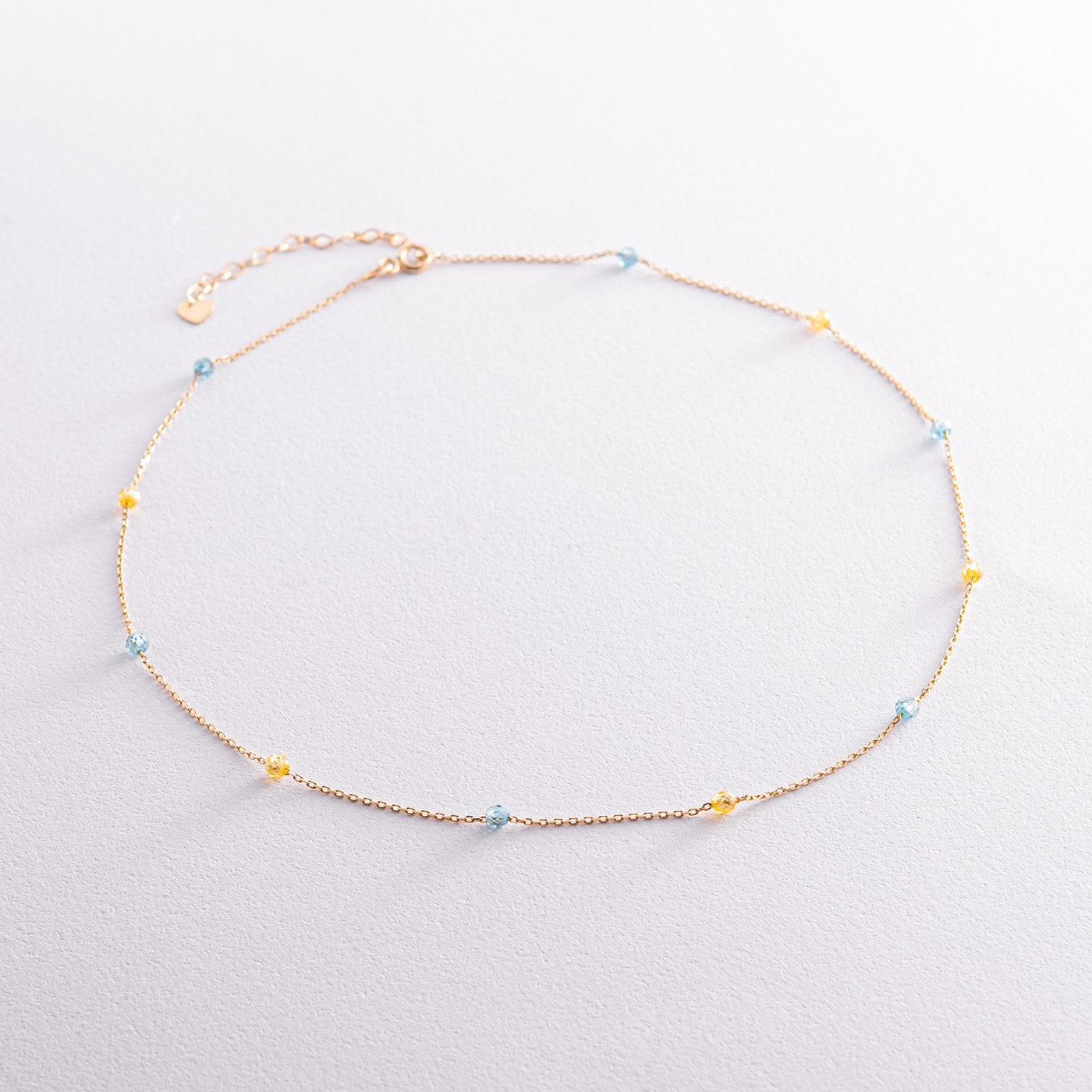 Gold Necklace "Ukrainian" (blue and yellow cubic zirconia)