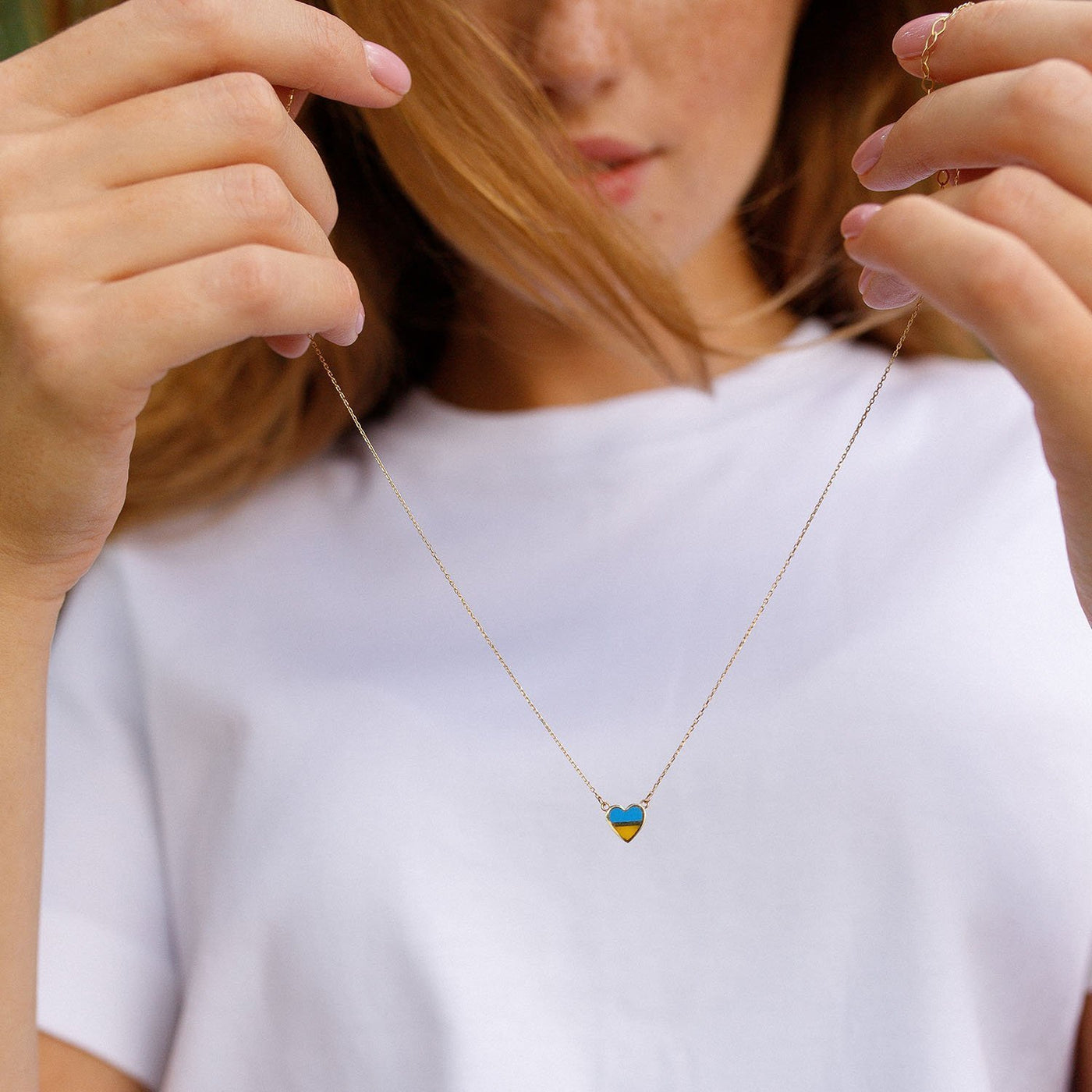 Gold Necklace "With Ukraine in the heart" (blue and yellow enamel)