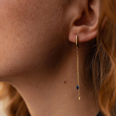 Dangling Gold Earrings "Ukrainian" (blue and yellow cubic zirconia)