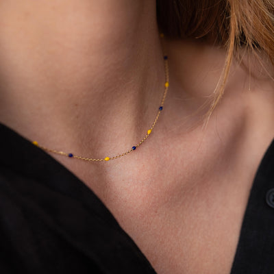 Gold Necklace (blue and yellow enamel)