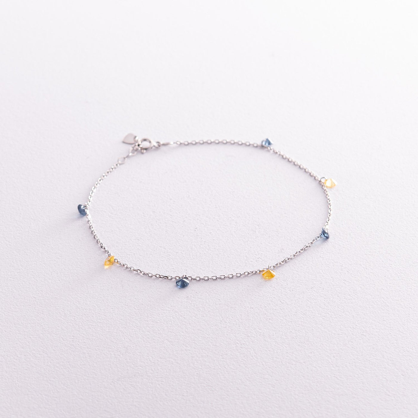 Silver anklet "Ukraine" (blue and yellow cubic zirconia)