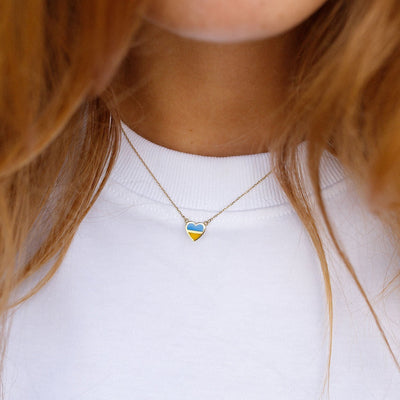 Gold Necklace "With Ukraine in the heart" (blue and yellow enamel)