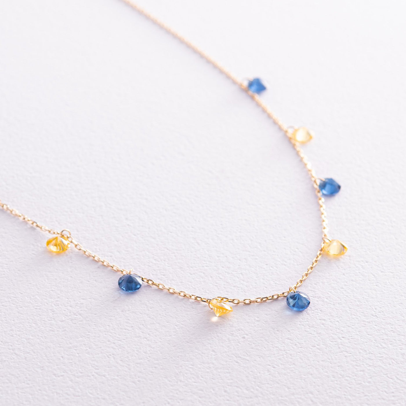 Gold Necklace "Ukrainian" (blue and yellow cubic zirconia)