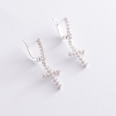 Cross silver earrings (cubic zirconia)