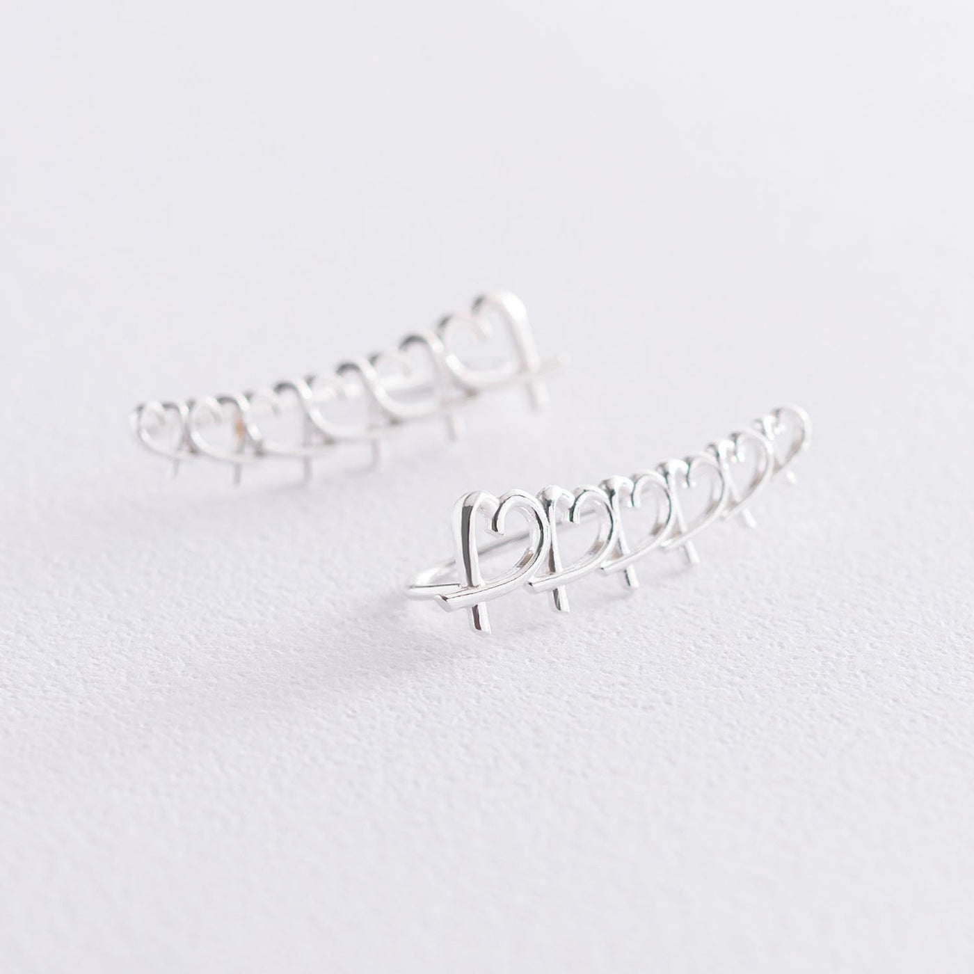 Silver Heart Climber Earrings