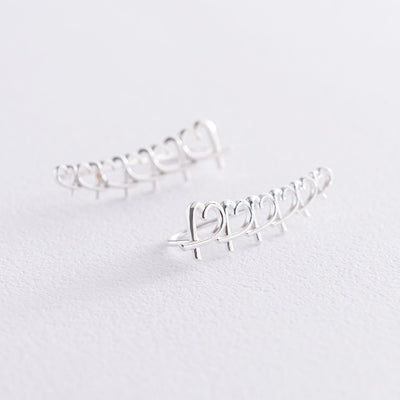 Silver Heart Climber Earrings