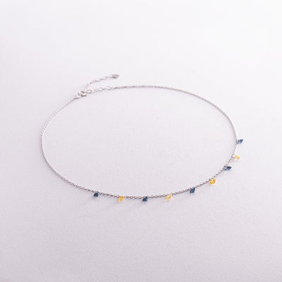 Gold Necklace "Ukrainian" (blue and yellow cubic zirconia)