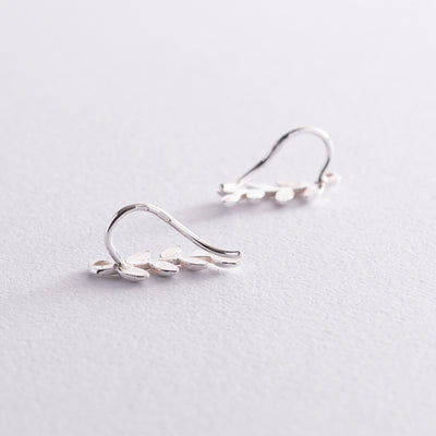 Silver Leaves Climber Earrings