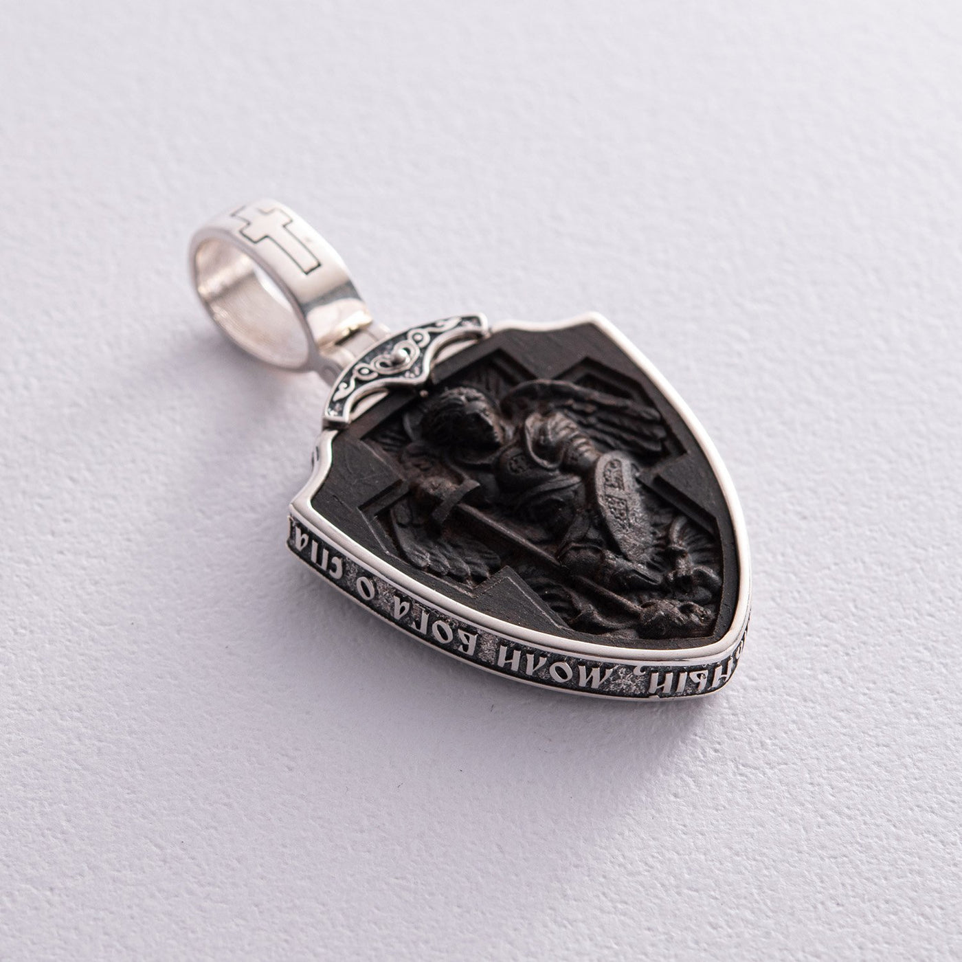 Silver pendant "St. George" with ebony wood