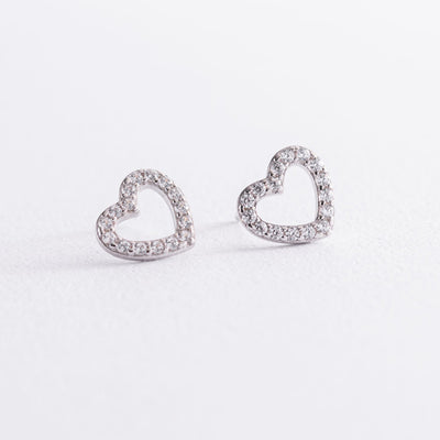 Silver heart stud earrings with cubic zirconia