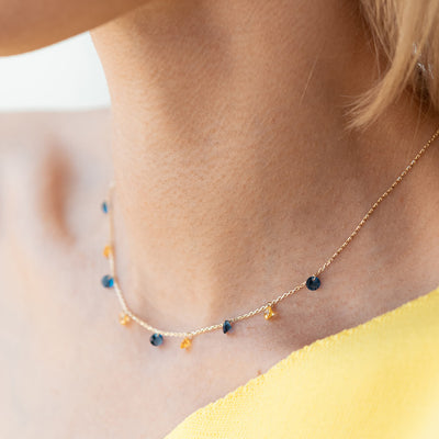 Gold Necklace "Ukrainian" (blue and yellow cubic zirconia)